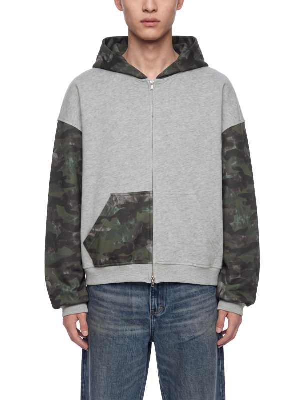 Unisex Colorblock Camo Full Zip Boxy Hoodie