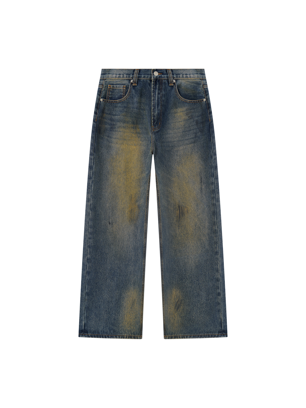 Men's Vintage Wash Wide Leg Denim Jeans - Main Image