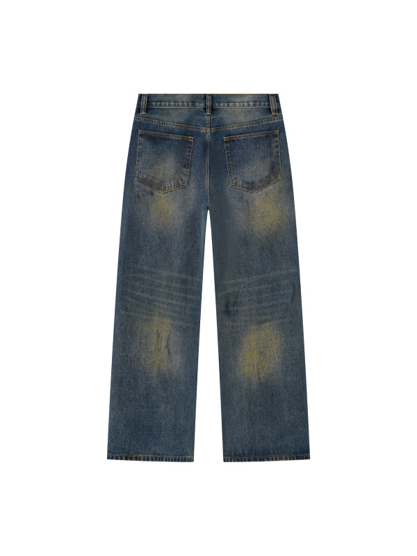 Men's Vintage Wash Wide Leg Denim Jeans