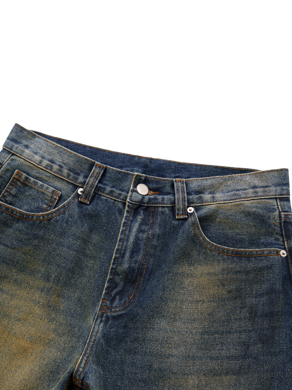 Men's Vintage Wash Wide Leg Denim Jeans