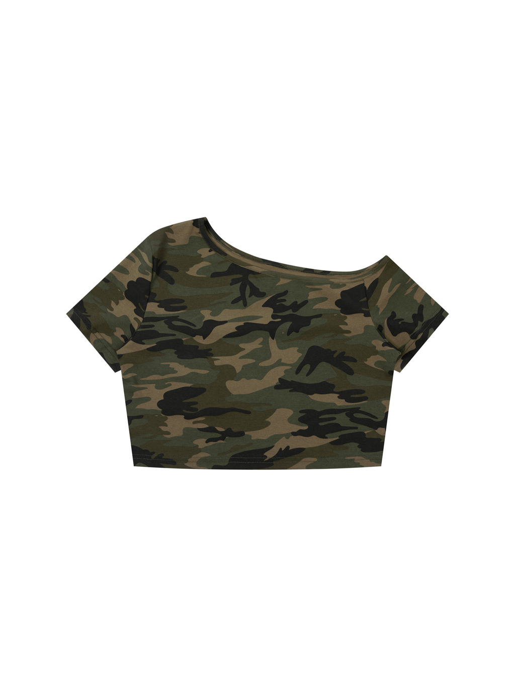 Women's Camo Off-Shoulder Crop T-Shirt - Main Image
