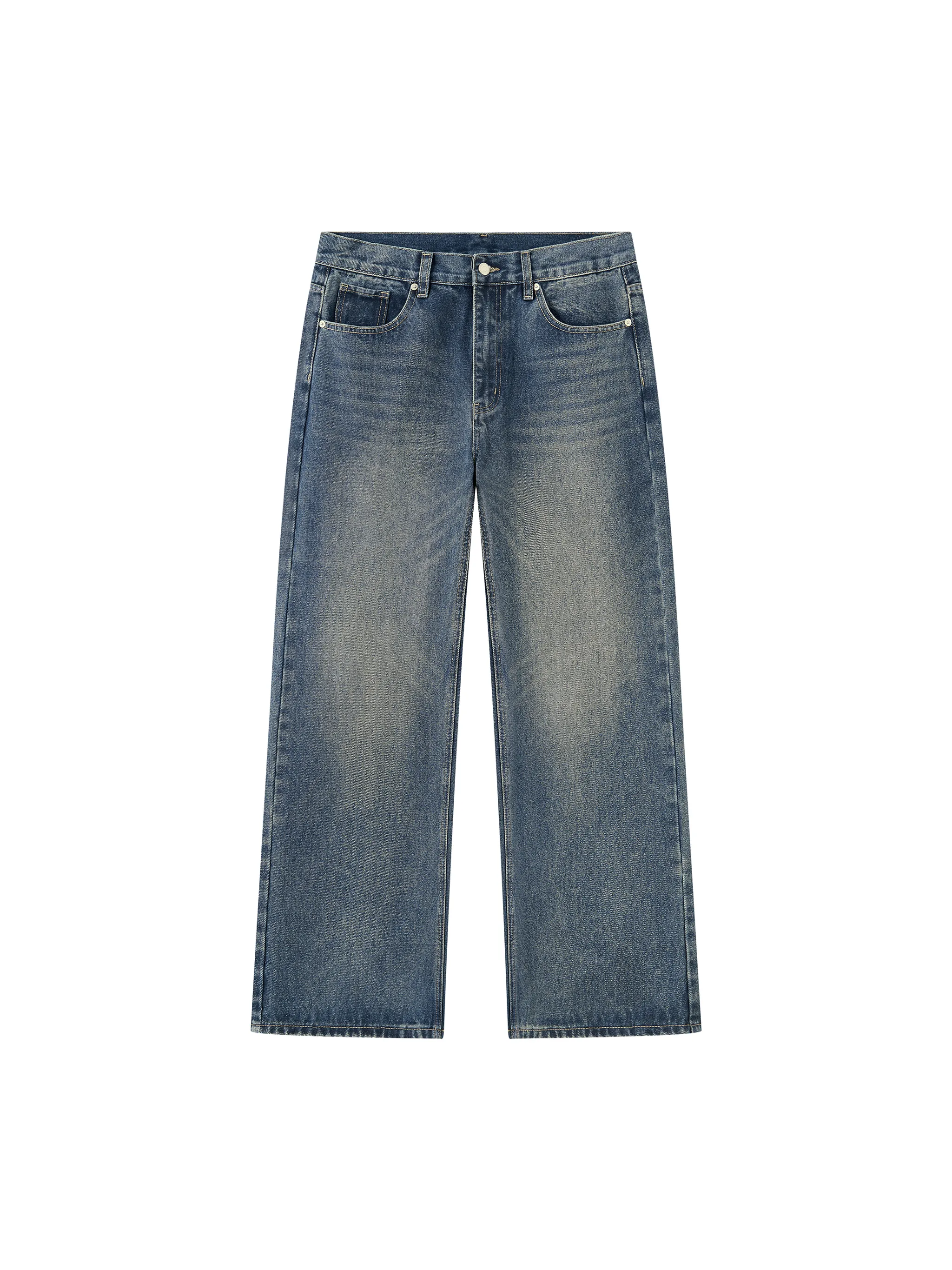 Men’s Vintage Wash Straight Leg Denim Jeans - Main Image