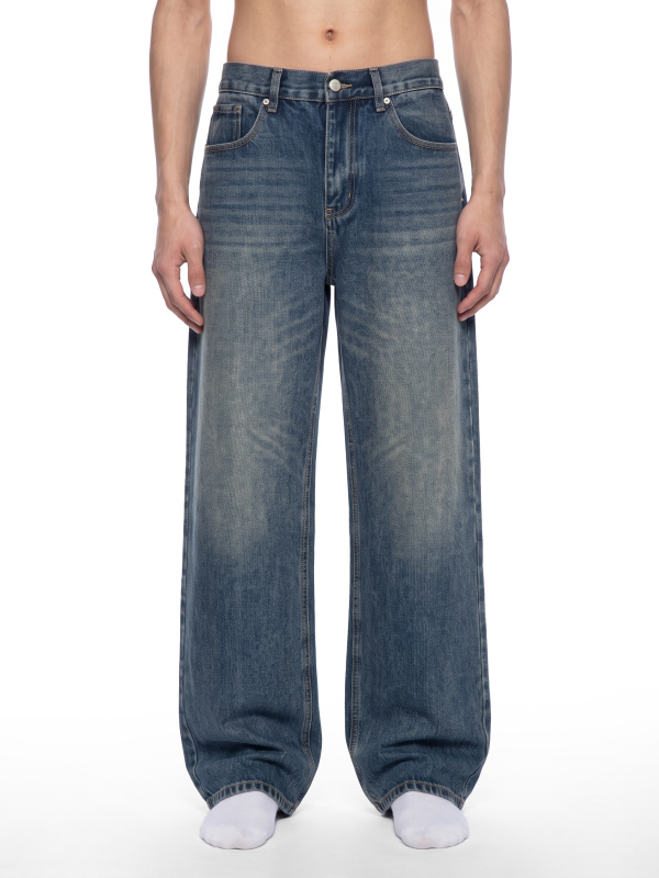 Men’s Vintage Wash Straight Leg Denim Jeans