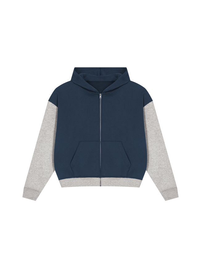 Unisex Color Block Fleece Full Zip Hoodie