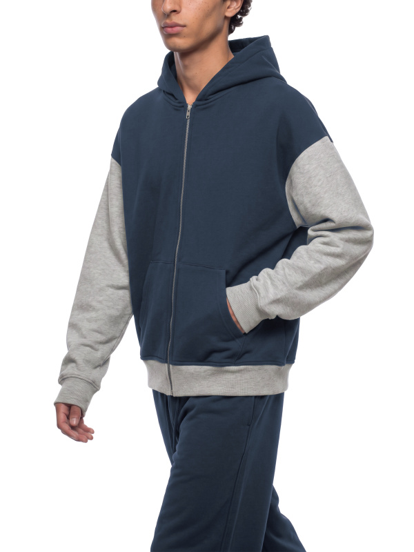 Unisex Color Block Fleece Full Zip Hoodie