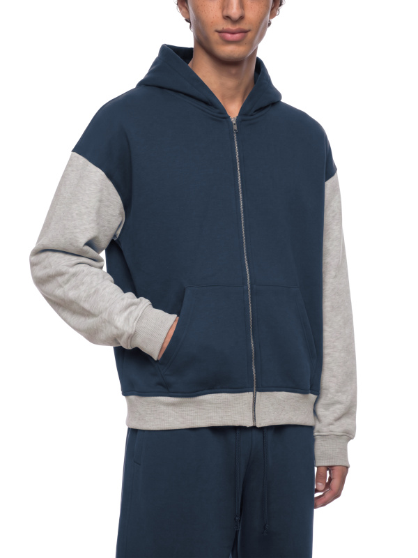 Unisex Color Block Fleece Full Zip Hoodie