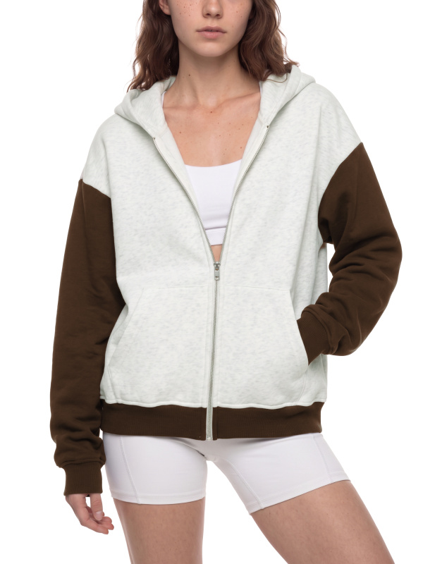 Unisex Color Block Fleece Full Zip Hoodie