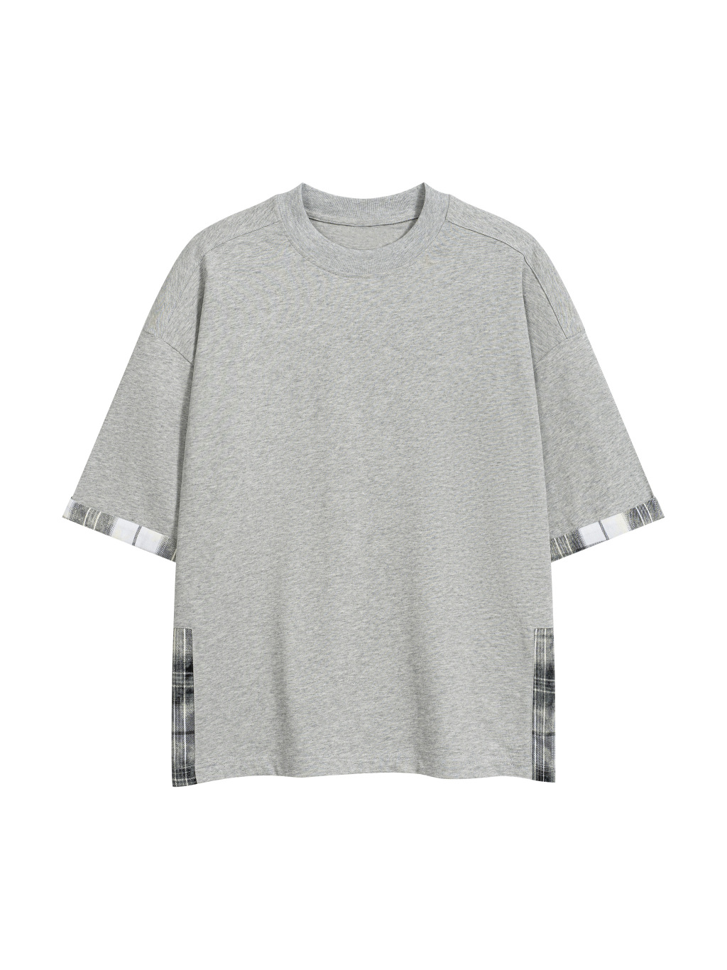 Unisex Plaid Paneled T-Shirt - Main Image