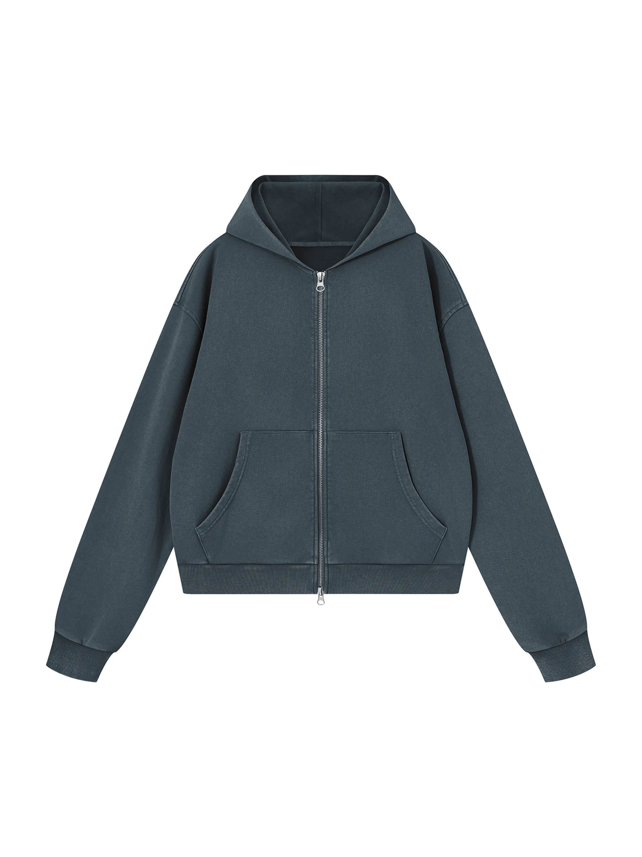 Unisex Mineral Wash Boxy Full Zip Hoodie