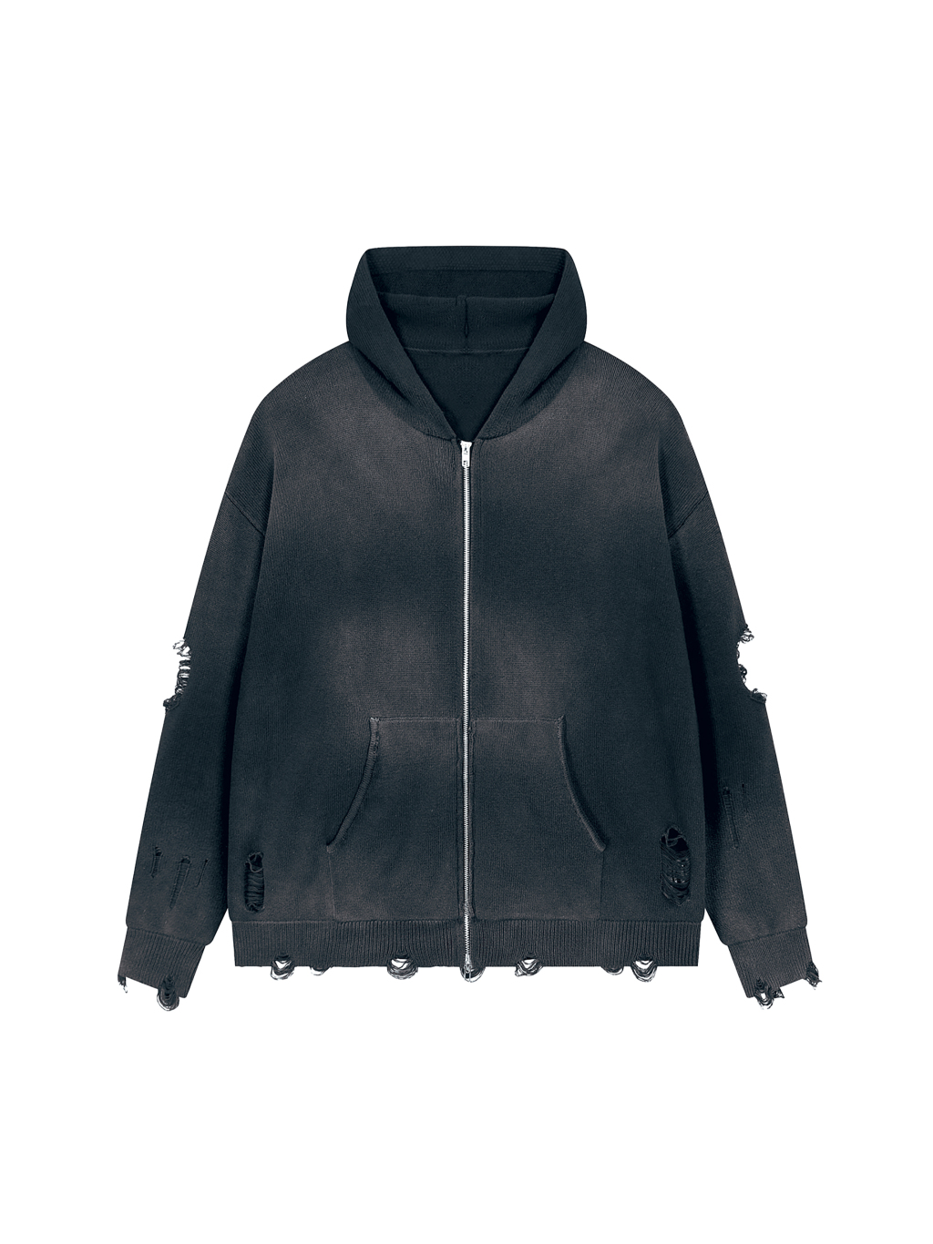 Unisex Distressed Full Zip Sweater - Main Image