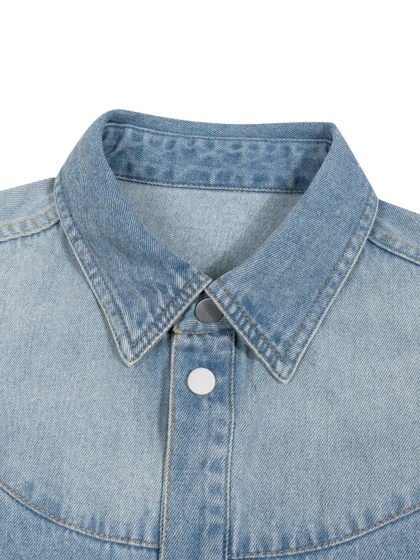 Unisex Vintage Wash Boxy Short Denim Shirt