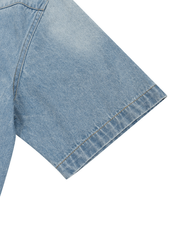Unisex Vintage Wash Boxy Short Denim Shirt