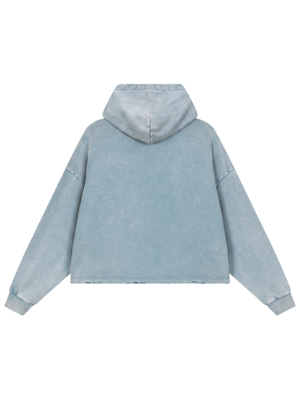 Vintage Washed Frayed-Hem Hoodie