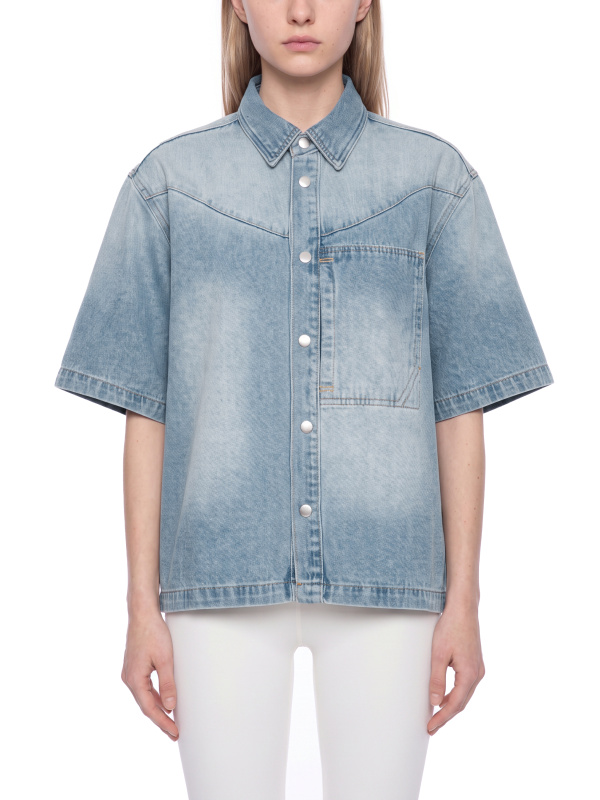 Unisex Vintage Wash Boxy Short Denim Shirt