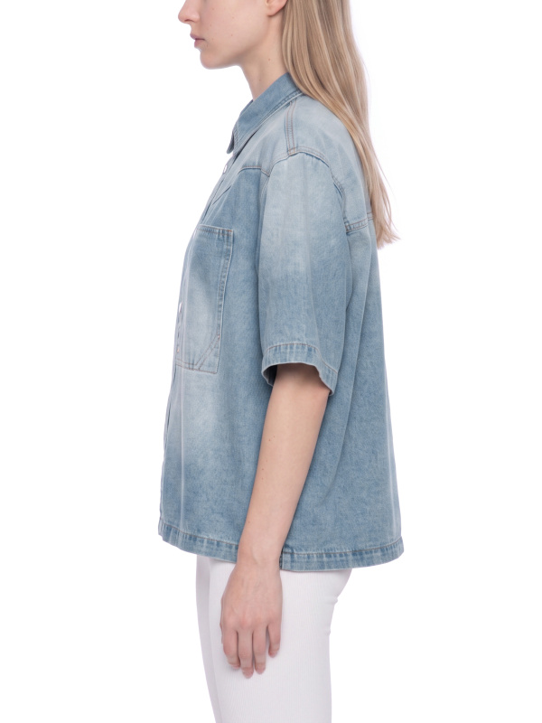 Unisex Vintage Wash Boxy Short Denim Shirt