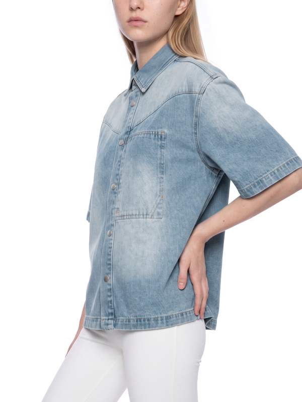 Unisex Vintage Wash Boxy Short Denim Shirt