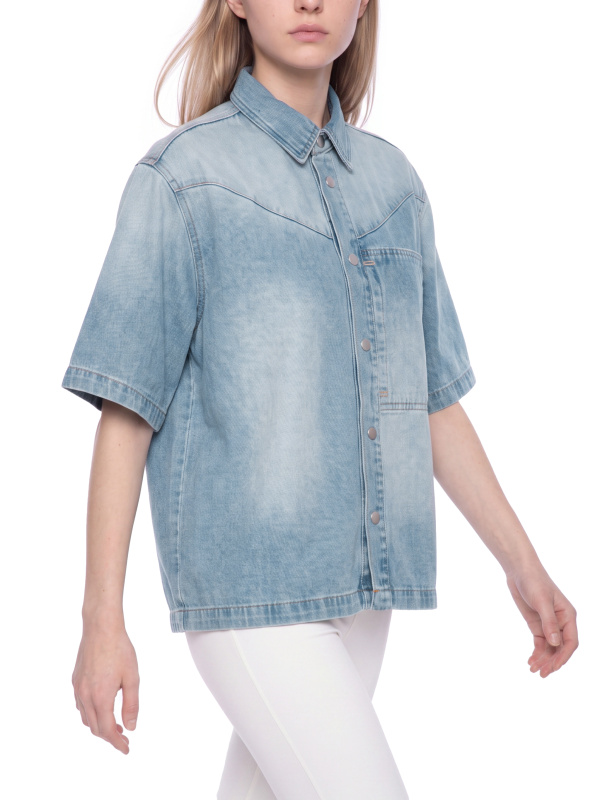 Unisex Vintage Wash Boxy Short Denim Shirt