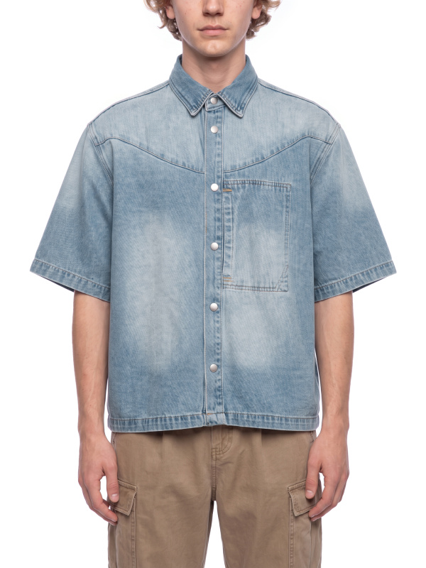 Unisex Vintage Wash Boxy Short Denim Shirt