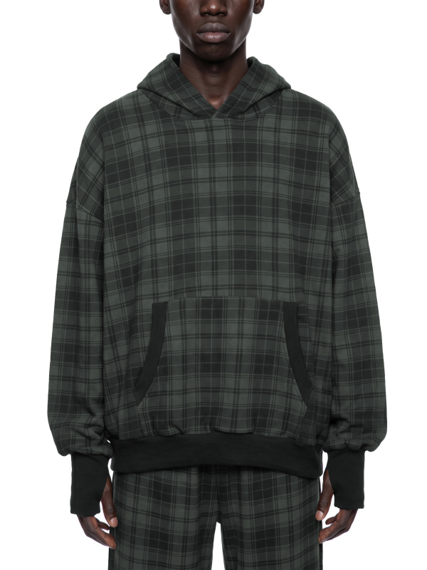 Unisex Plaid Color Block Hoodie