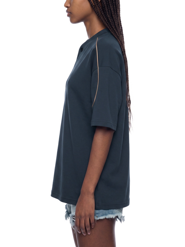 Unisex Oversized Piping Henley T-Shirt