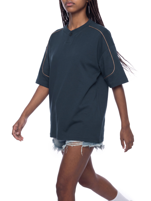 Unisex Oversized Piping Henley T-Shirt