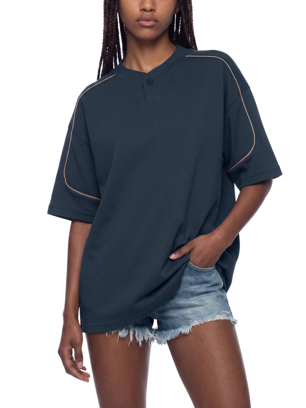 Unisex Oversized Piping Henley T-Shirt