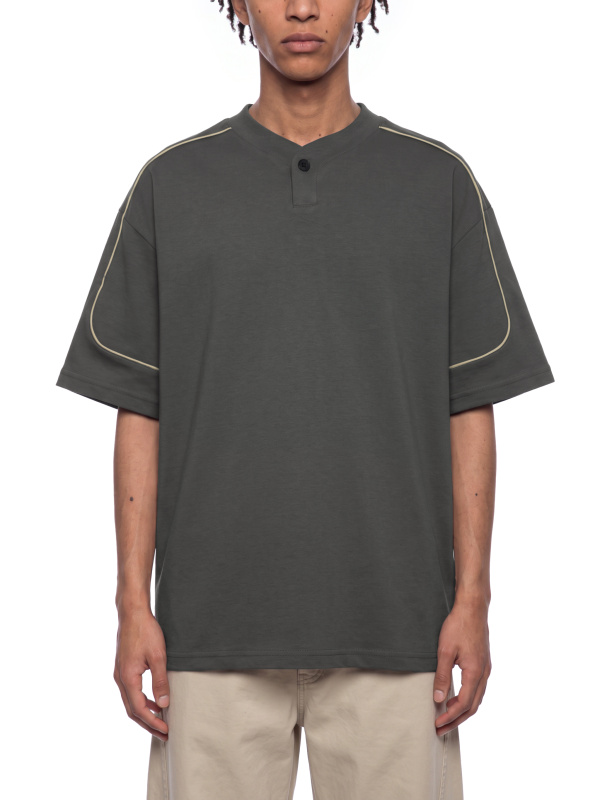 Unisex Oversized Piping Henley T-Shirt
