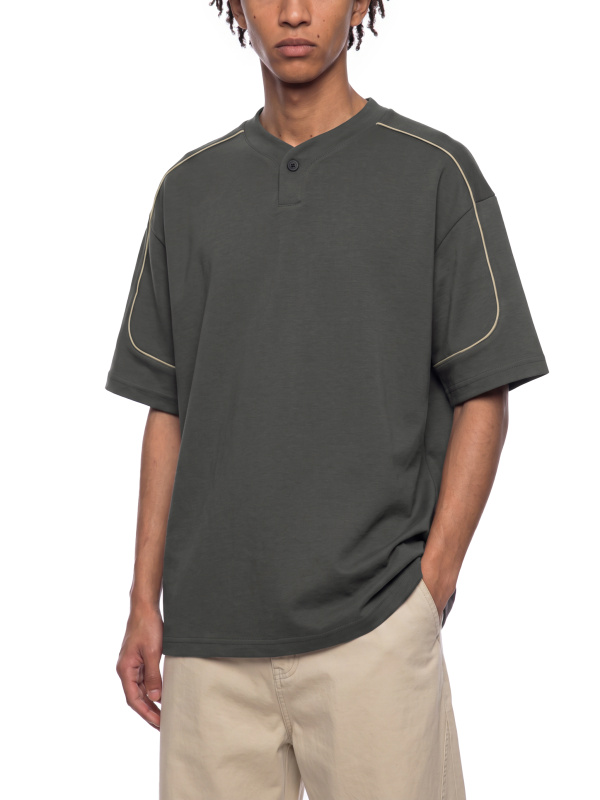 Unisex Oversized Piping Henley T-Shirt