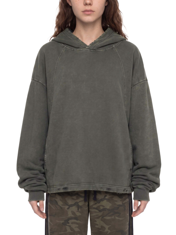 Vintage Washed Frayed-Hem Hoodie
