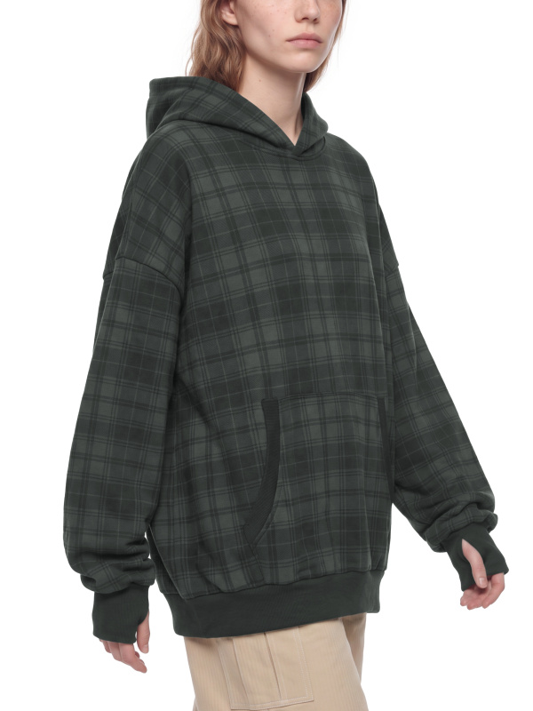 Unisex Plaid Color Block Hoodie