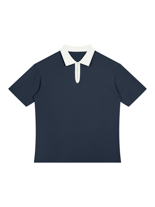 Unisex Color Block Quarter-Zip Polo Shirt
