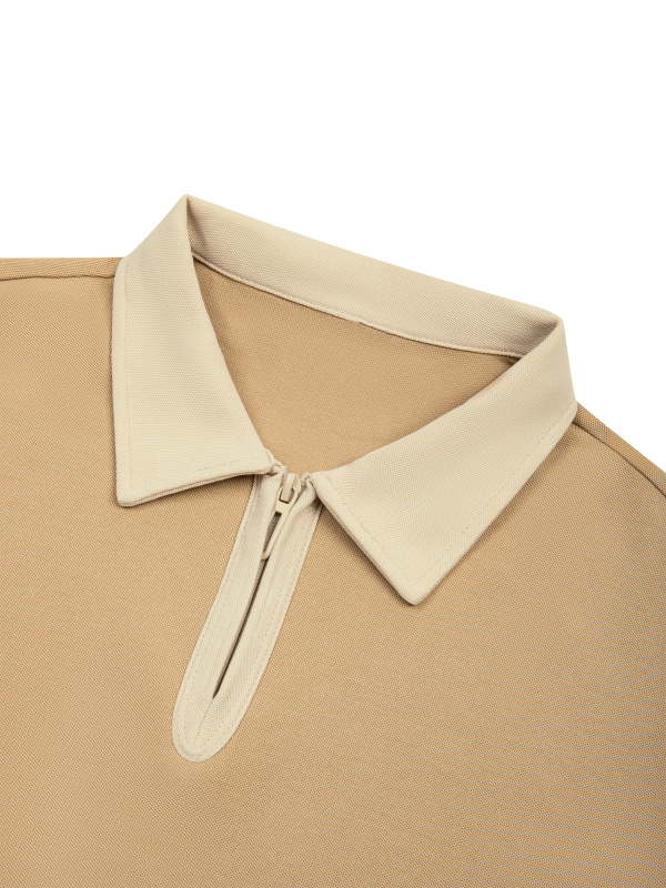 Unisex Color Block Quarter-Zip Polo Shirt