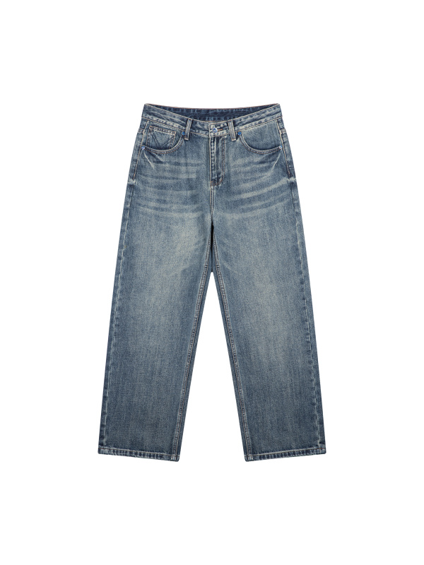 Men's Vintage Wash Straight Leg Denim Jeans