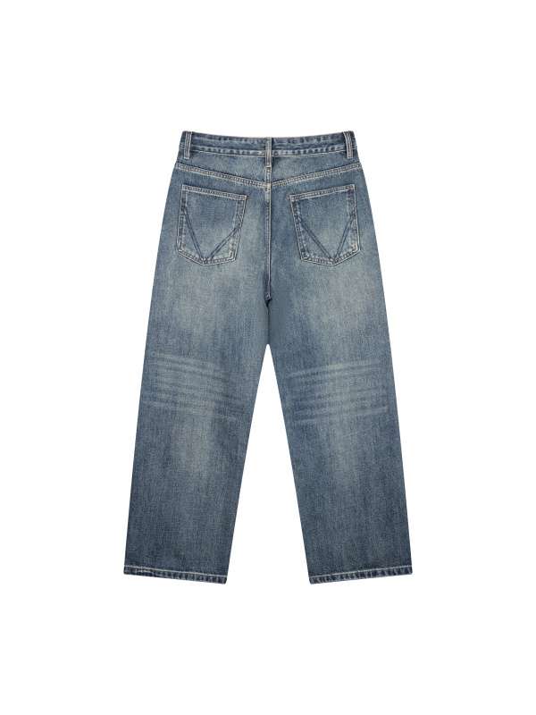 Men's Vintage Wash Straight Leg Denim Jeans