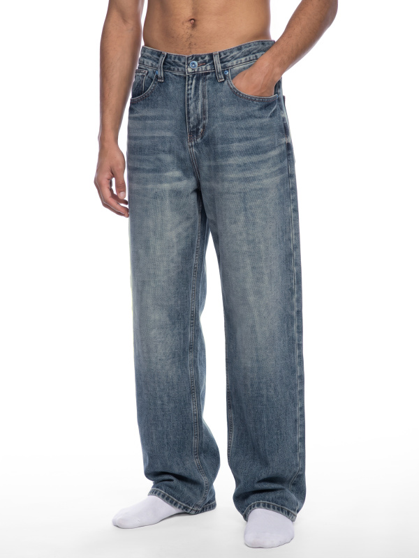 Men's Vintage Wash Straight Leg Denim Jeans