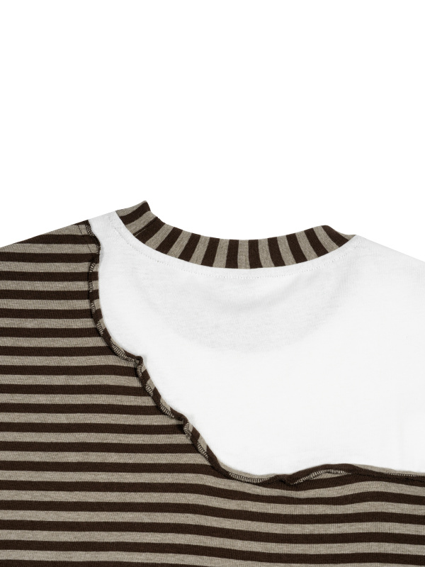 Unisex Striped Panel Boxy Long Sleeve T-Shirt