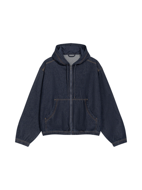 Men's Boxy Vintage Wash Hooded Denim Jacket
