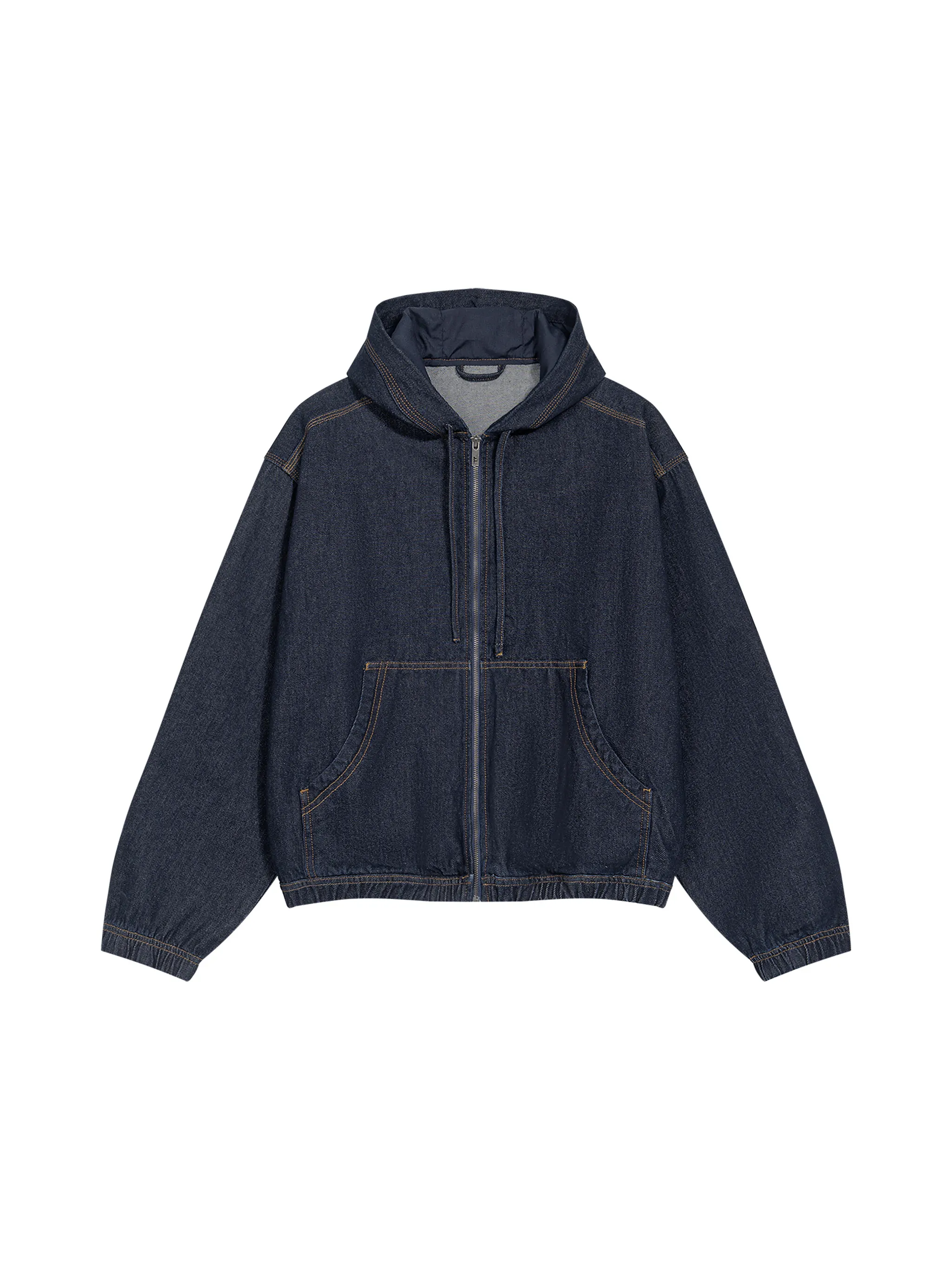 Men's Boxy Vintage Wash Hooded Denim Jacket - Main Image