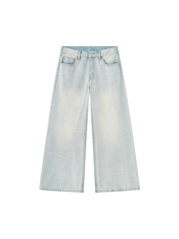 Men's Vintage Wash Wide Leg Denim Jeans