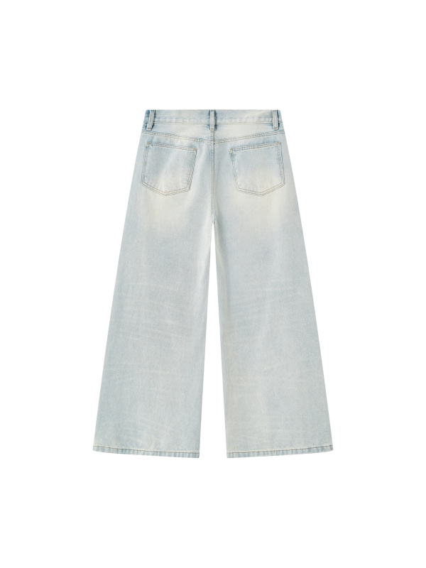 Men's Vintage Wash Wide Leg Denim Jeans
