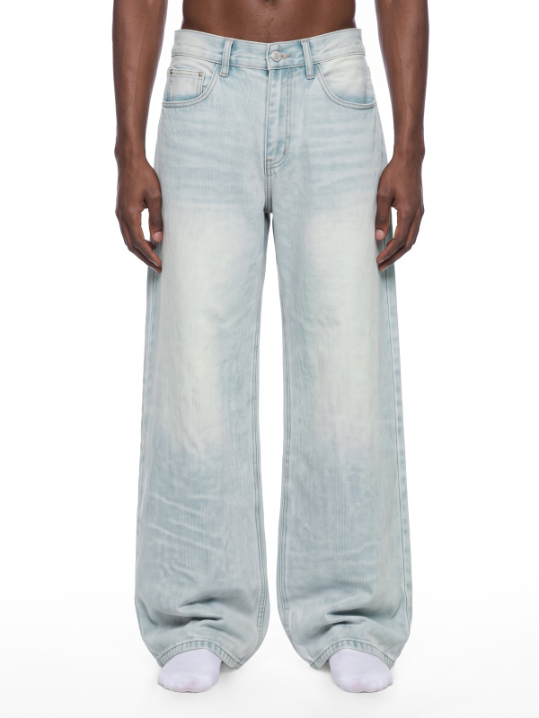 Men's Vintage Wash Wide Leg Denim Jeans