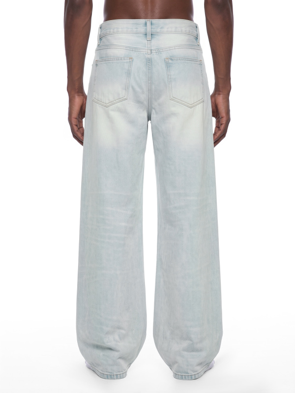 Men's Vintage Wash Wide Leg Denim Jeans