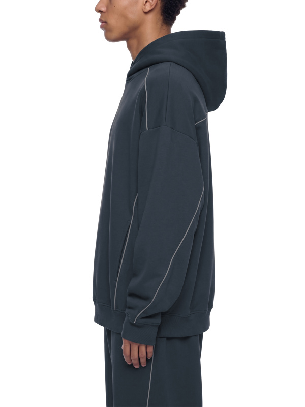 Unisex Oversized Piping Fleece Hoodie