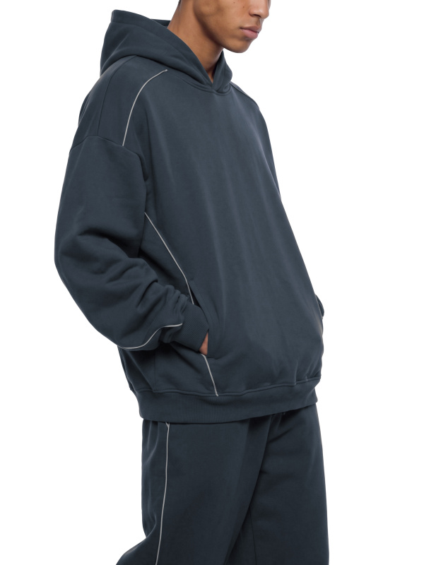 Unisex Oversized Piping Fleece Hoodie
