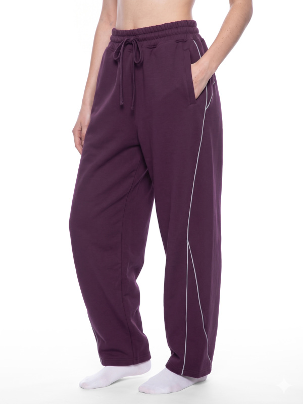 Unisex Piping Fleece Barrel Leg Sweatpants