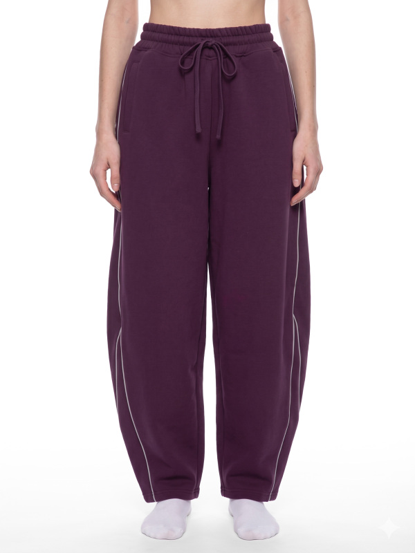 Unisex Piping Fleece Barrel Leg Sweatpants