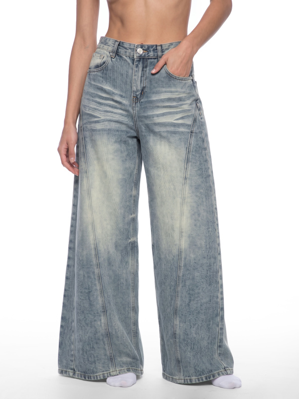 Women’s Vintage Wash Wide Leg Denim Jeans