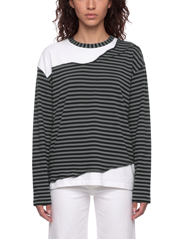 Unisex Striped Panel Boxy Long Sleeve T-Shirt