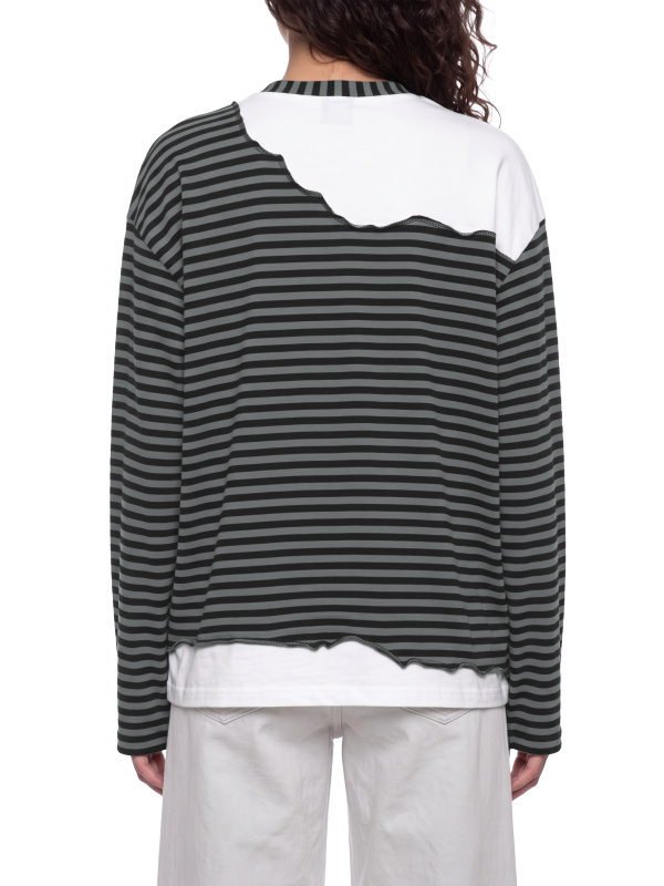 Unisex Striped Panel Boxy Long Sleeve T-Shirt