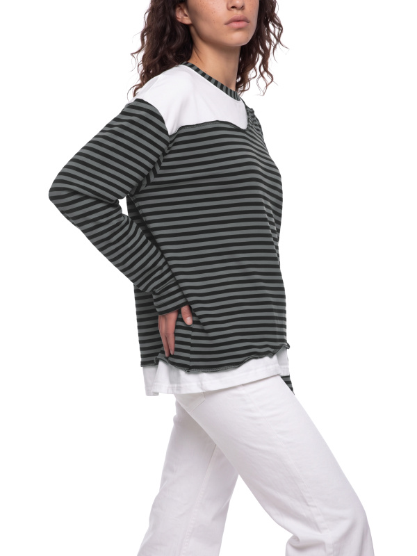Unisex Striped Panel Boxy Long Sleeve T-Shirt
